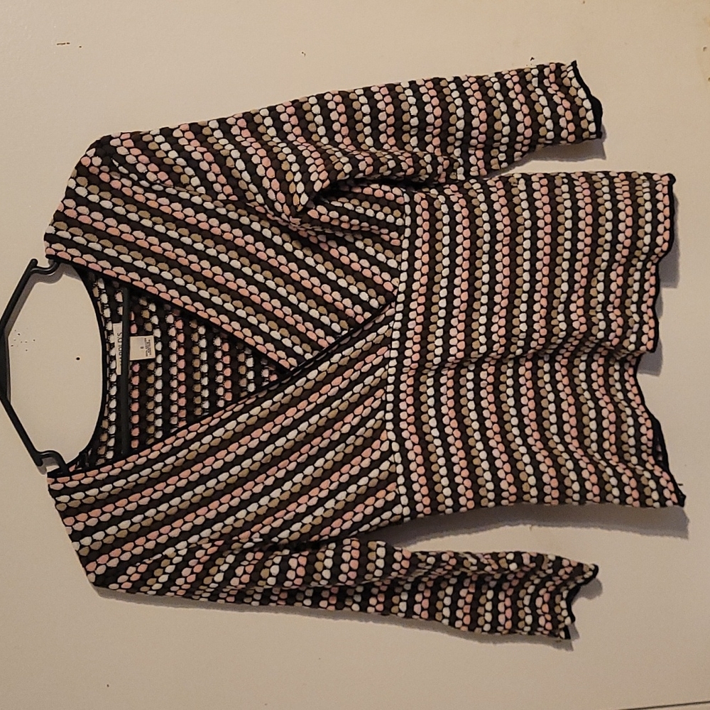 Harold's Black, White & Pink Dot Wrap-Style Blouse